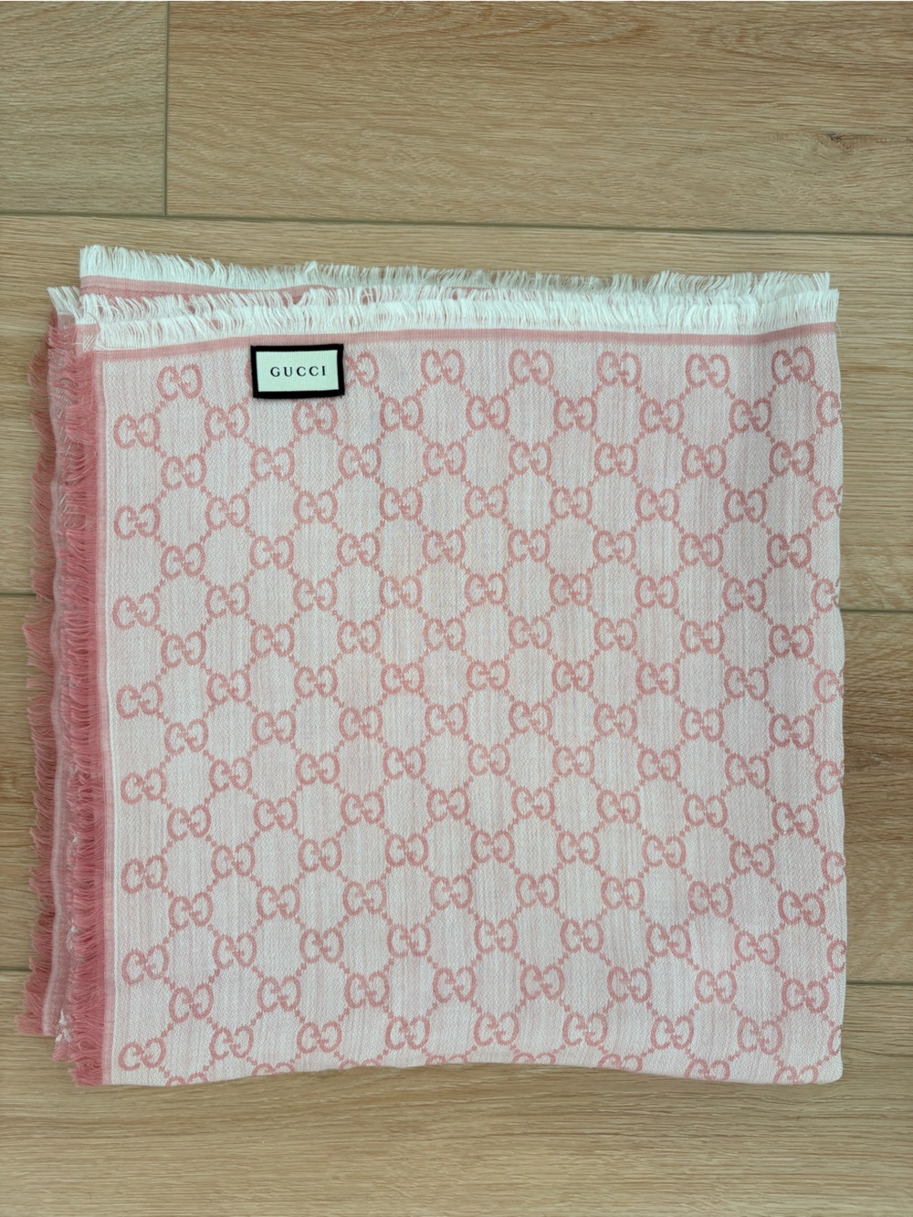 Gucci Pink & White Monogram Jacquard Scarf